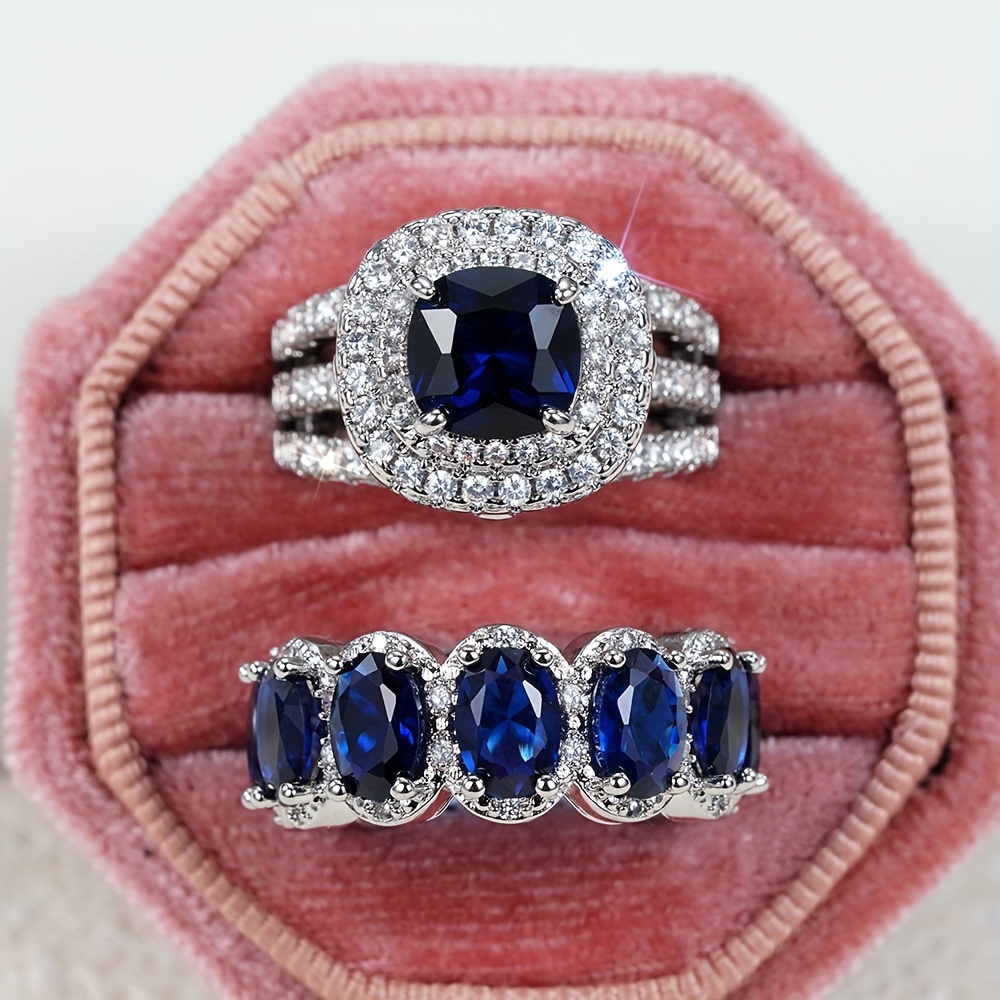 2pcs Cubic Zirconia Pink Gemstone Engagement Rings Bundle